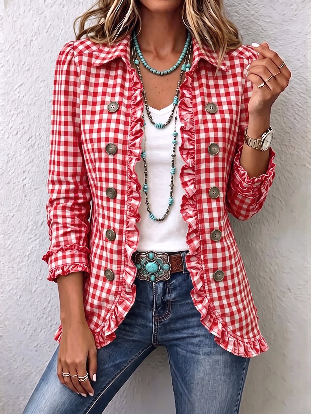 Purification | Gingham Check Jacket with Ruffles